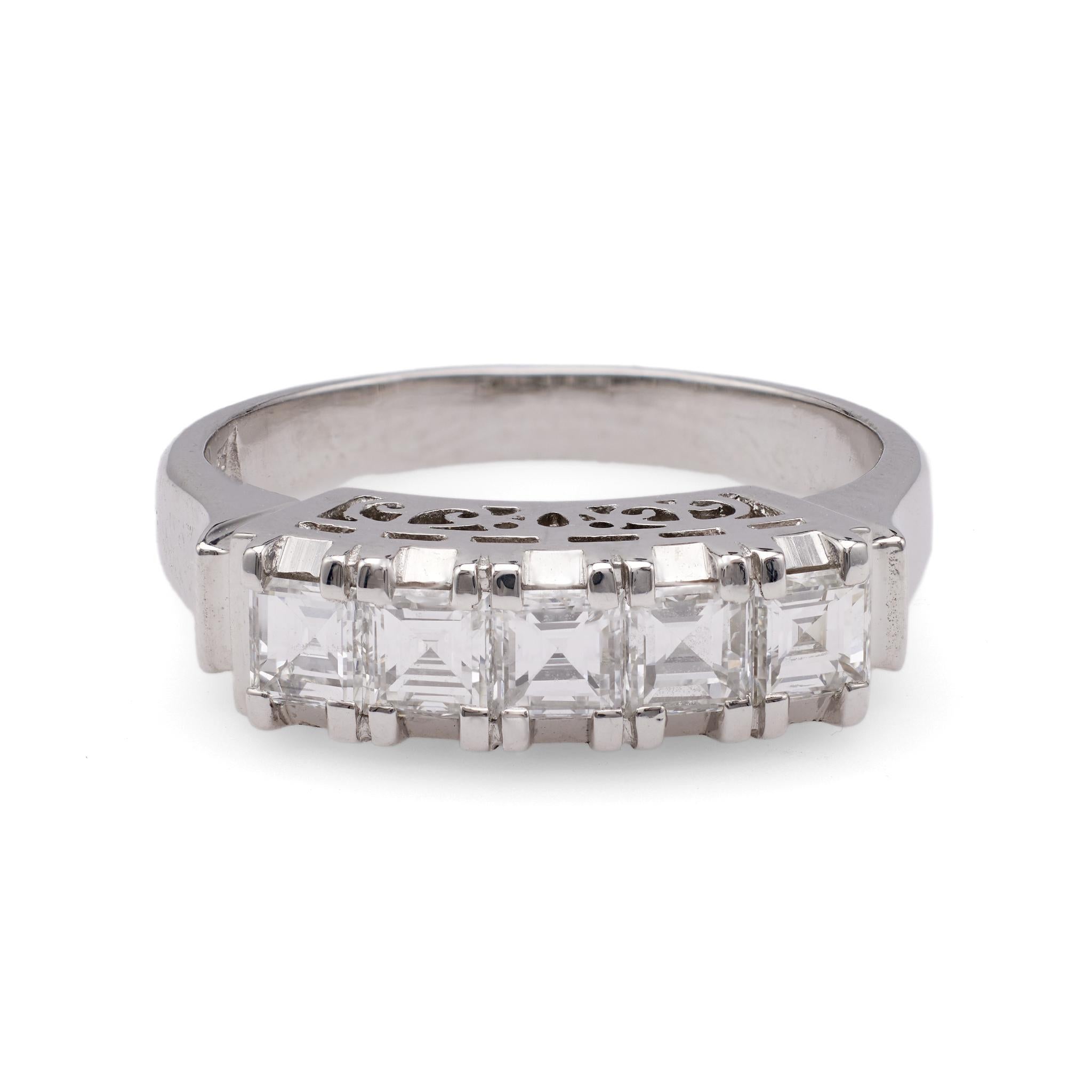 Vintage Diamond Platinum Five Stone Ring For Sale