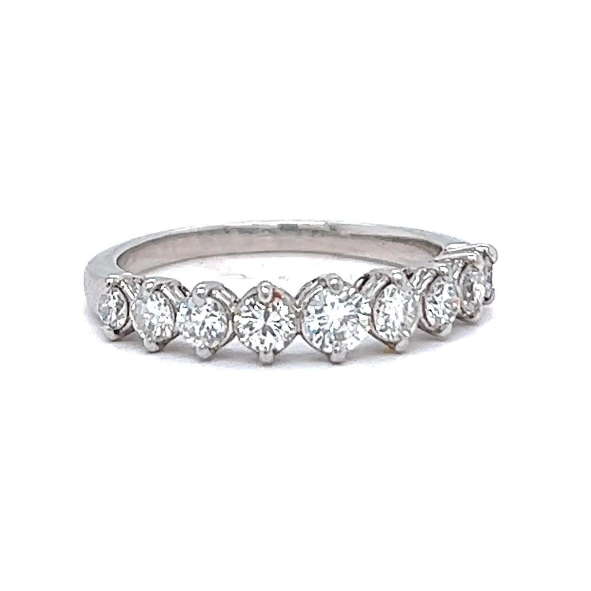 Vintage Diamond Platinum Half Eternity Band In Excellent Condition In Beverly Hills, CA