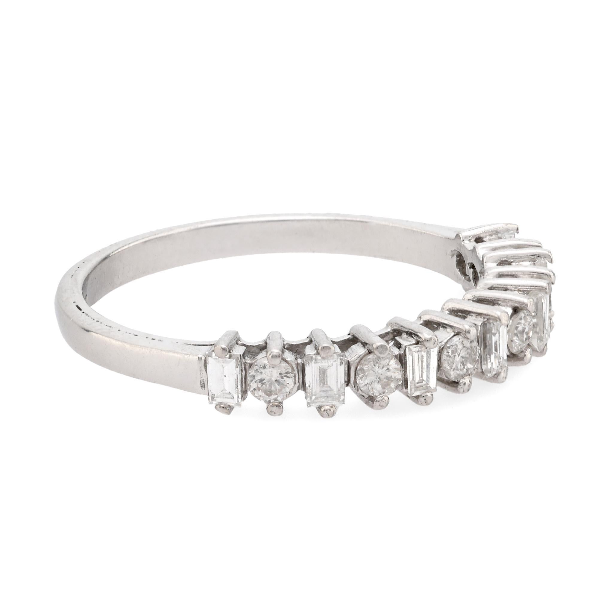Modern Vintage diamond platinum half eternity wedding band For Sale