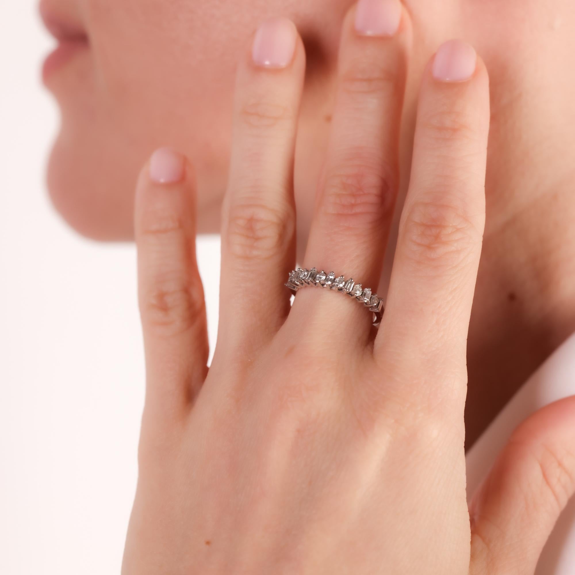 Baguette Cut Vintage diamond platinum half eternity wedding band For Sale