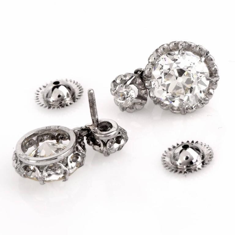 Women's Vintage Diamond Platinum Pendant Dangle Earrings