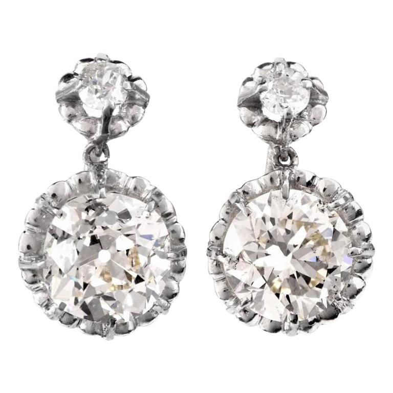 Vintage Diamond Platinum Pendant Dangle Earrings