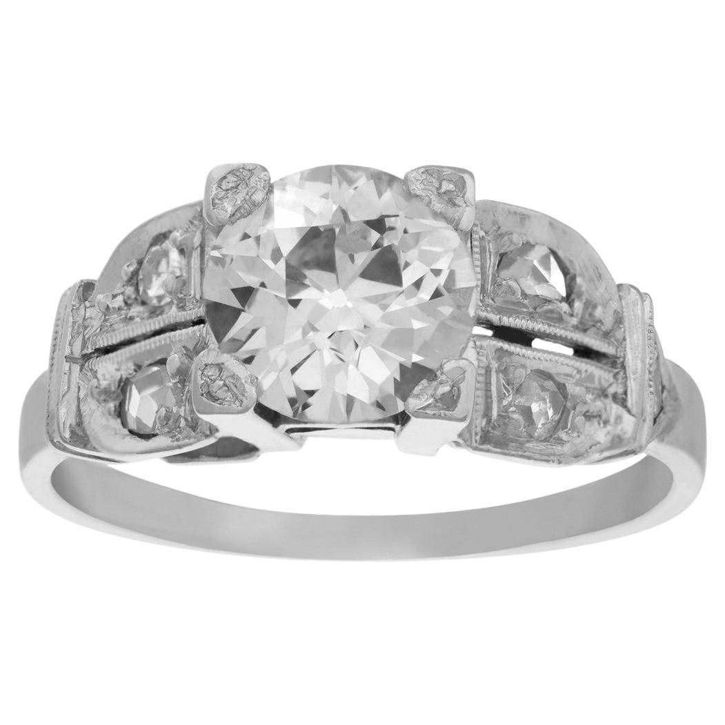 Vintage Diamond Platinum Ring with Central Diamond App. 1.20 Carats 'I-J, SI1'