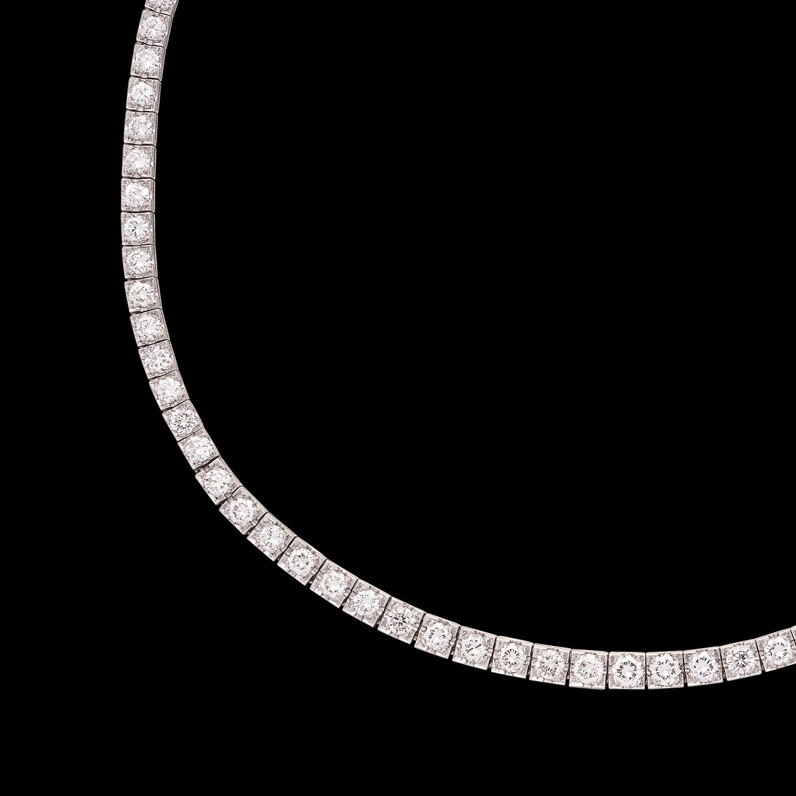 Round Cut Vintage Diamond & Platinum Riviere Necklace