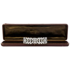 Vintage Diamond Platinum Round Baguette Wide Bracelet