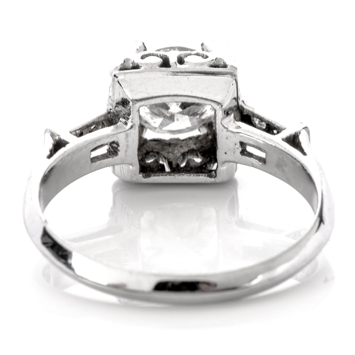 Retro Vintage Diamond Platinum Round Cut Filigree Engagement Ring