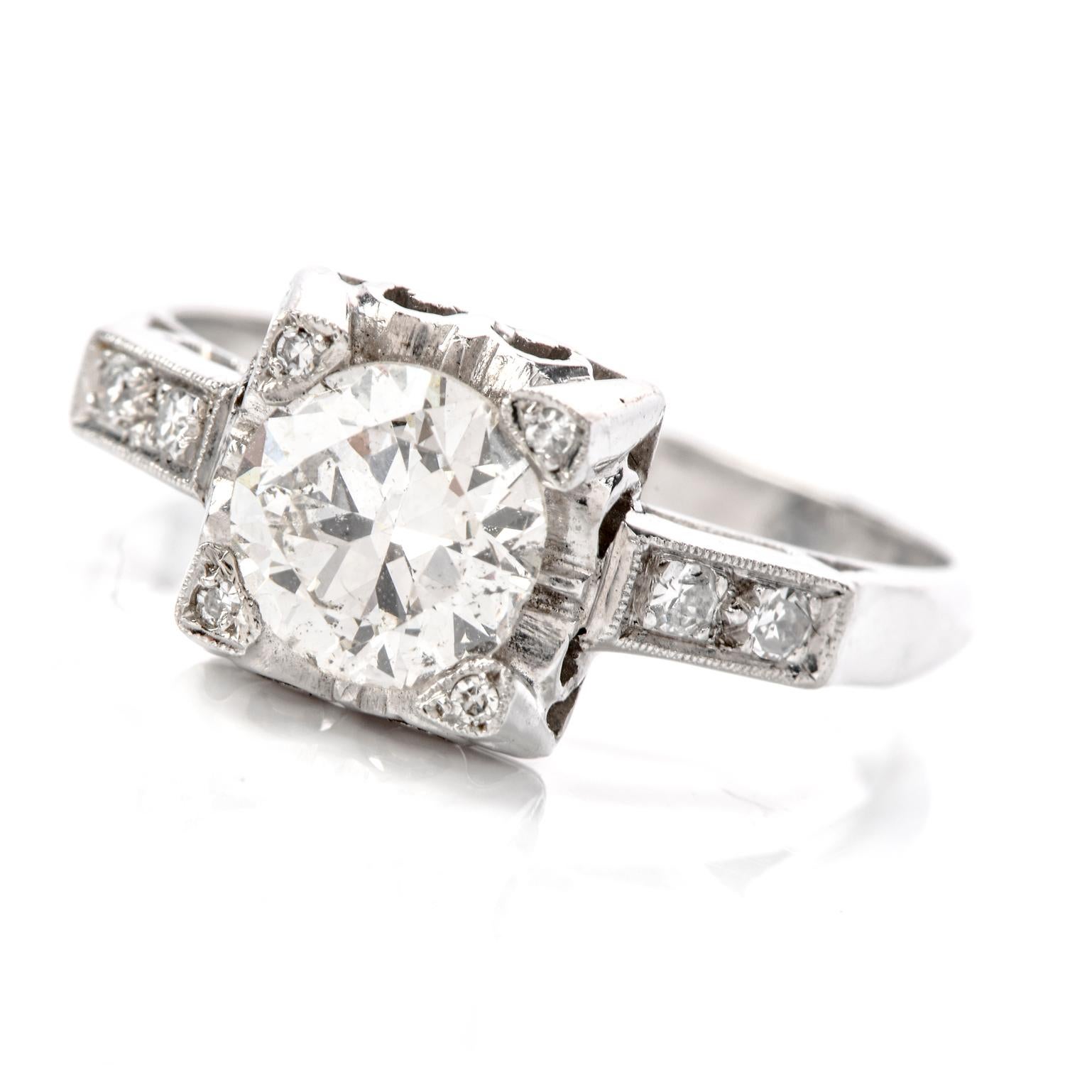 Old European Cut Vintage Diamond Platinum Round Cut Filigree Engagement Ring