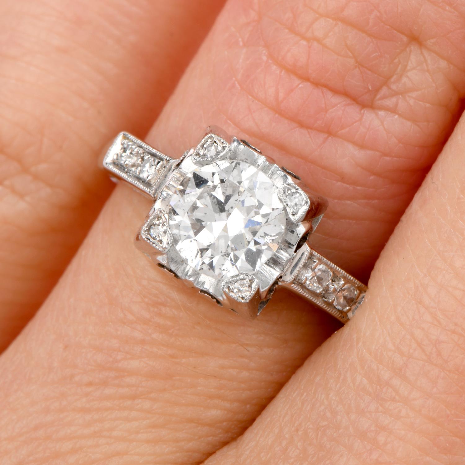Women's Vintage Diamond Platinum Round Cut Filigree Engagement Ring