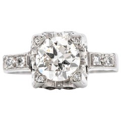 Vintage Diamond Platinum Round Cut Filigree Engagement Ring