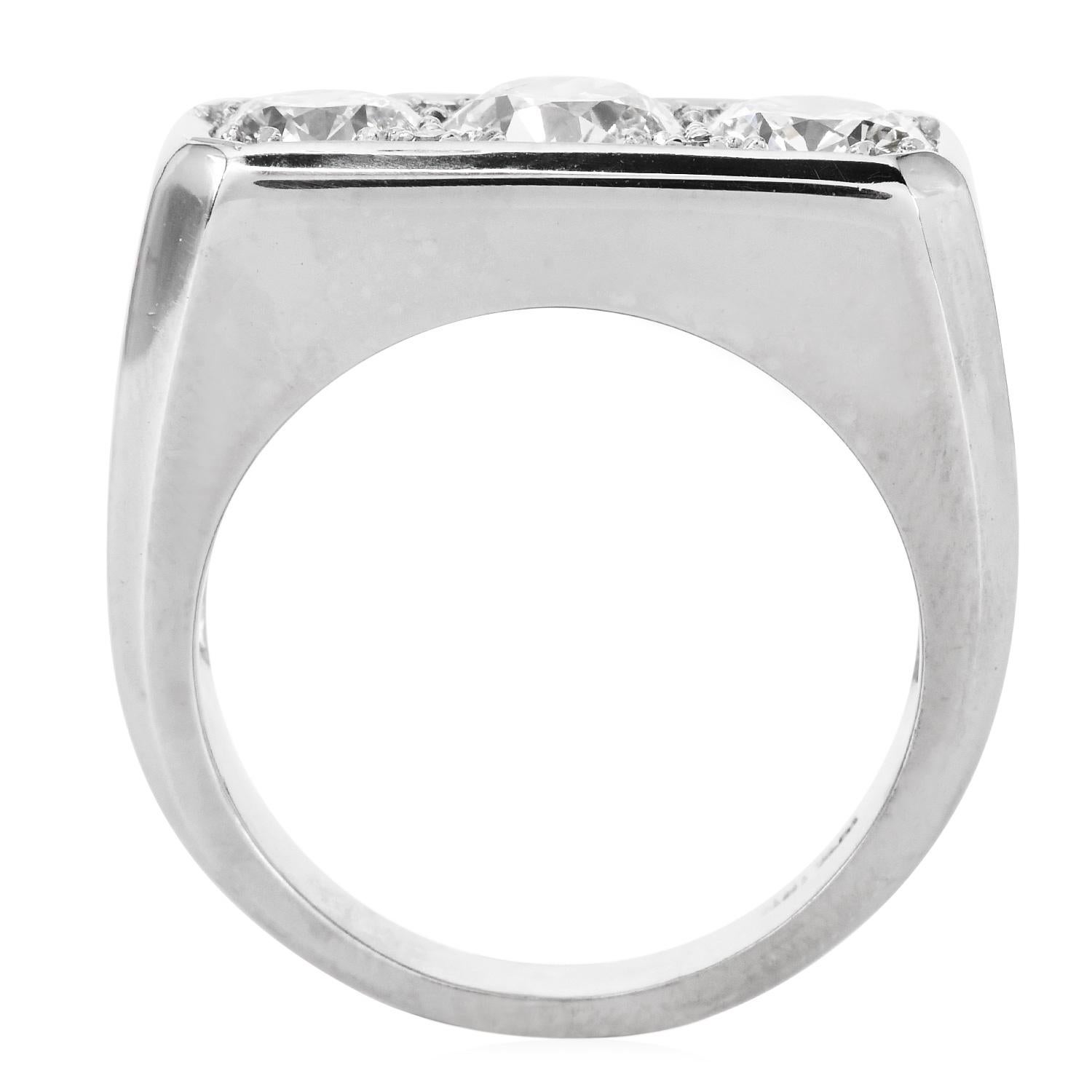 da uomo o donna Anello di fidanzamento vintage in platino con diamante e firma in vendita