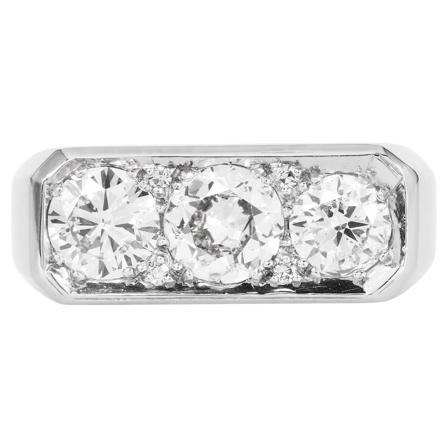 Bague de fiançailles vintage style signet en platine et diamants