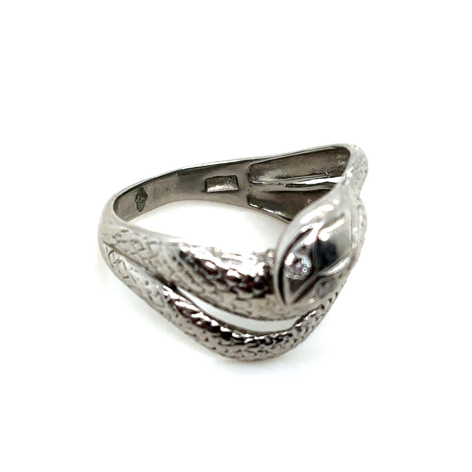 Retro Vintage Diamond Platinum Snake Ring, Circa 1970 For Sale