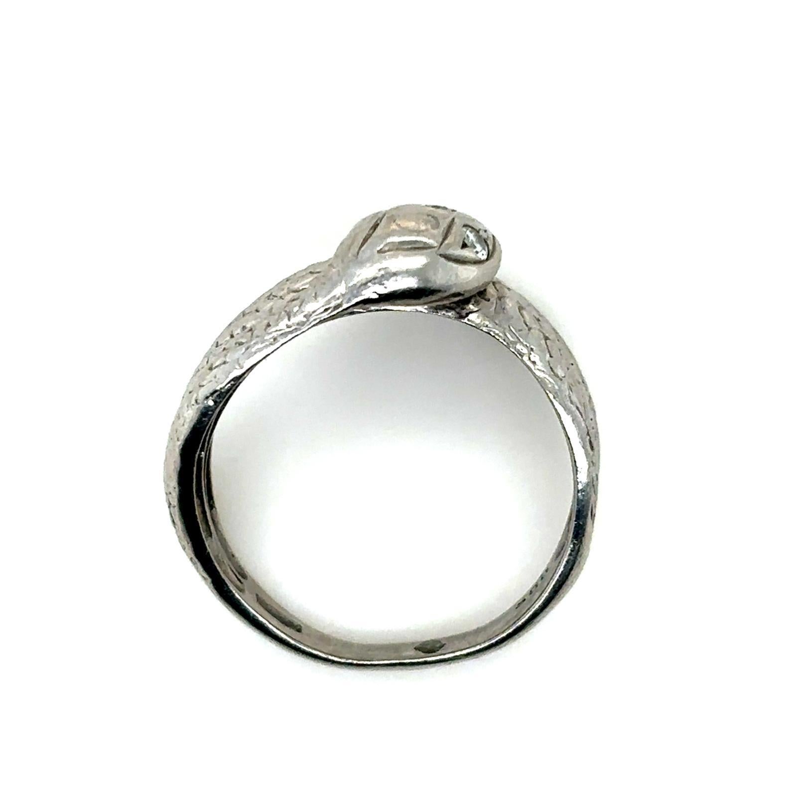 Vintage Diamond Platinum Snake Ring, Circa 1970 For Sale 1