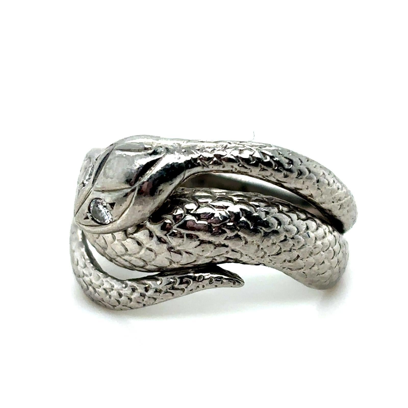 Vintage Diamond Platinum Snake Ring, Circa 1970 For Sale 2