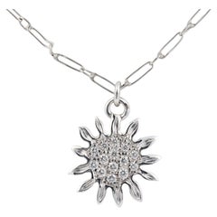 Vintage diamond platinum sunflower charm paperclip necklace