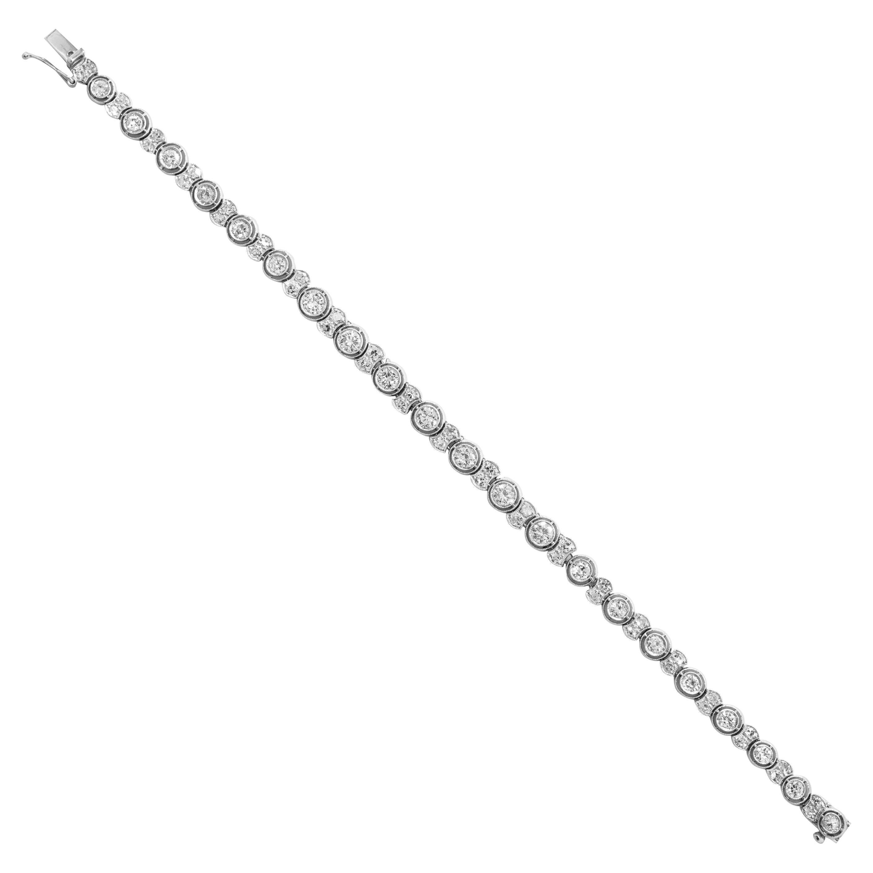 Vintage Diamond Platinum Tennis Bracelet, circa 1930's For Sale