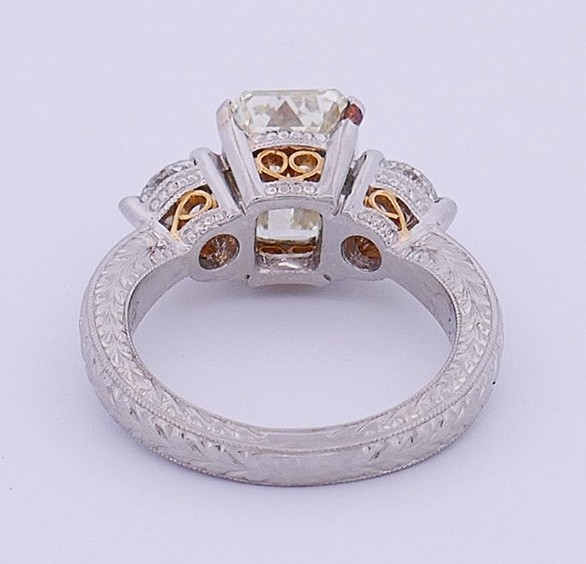 Vintage Diamond Platinum Three-Stone Ring Estate Jewelry For Sale 1