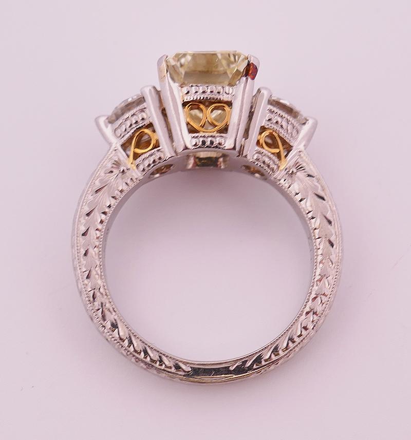 Vintage Diamond Platinum Three-Stone Ring Estate Jewelry For Sale 2