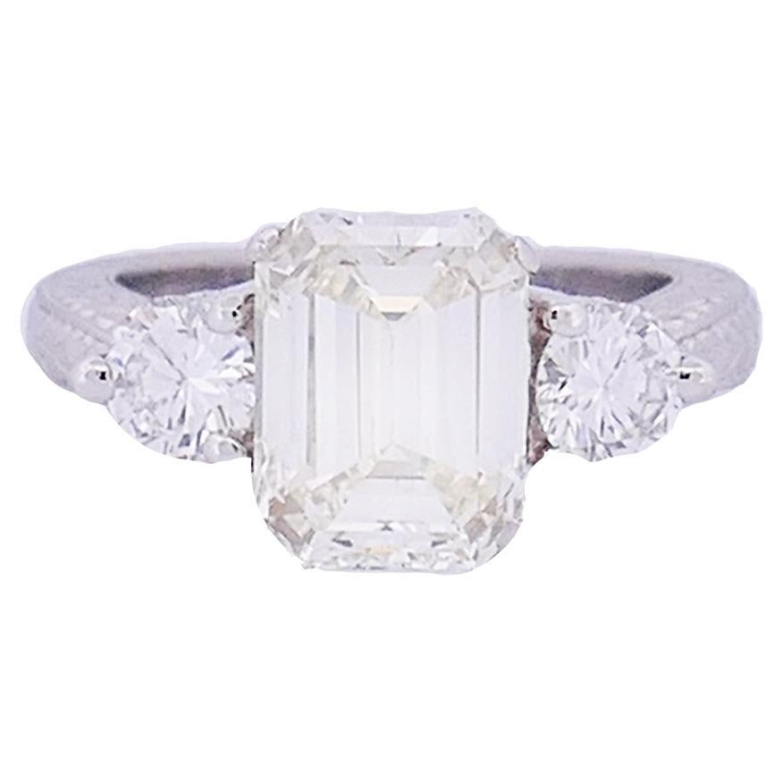 Vintage Diamond Platinum Three-Stone Ring Estate Jewelry For Sale