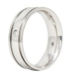 Vintage Diamond Platinum Unisex Wide Wedding Band Ring