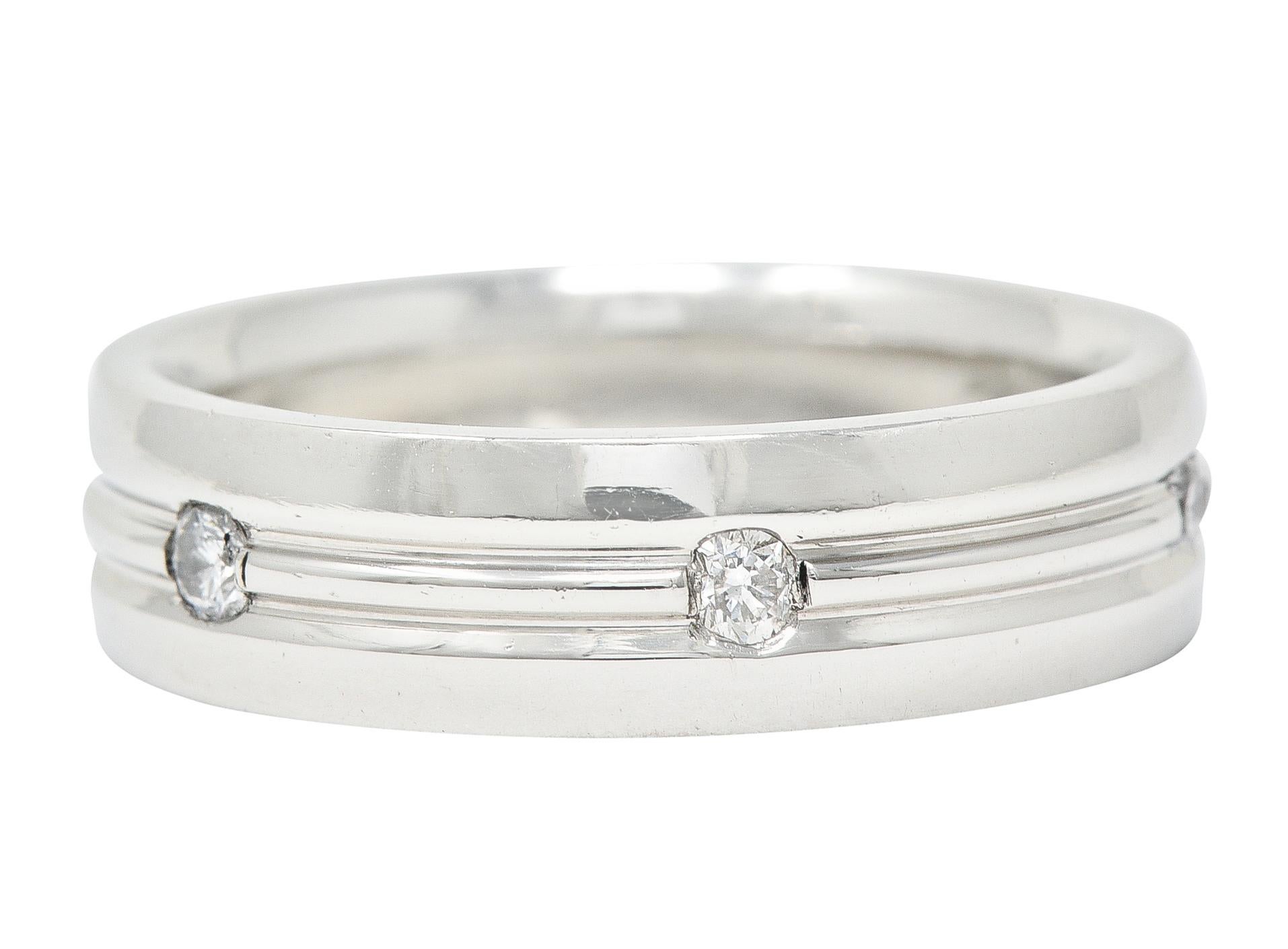 Brilliant Cut Vintage Diamond Platinum Unisex Wide Wedding Band Ring For Sale
