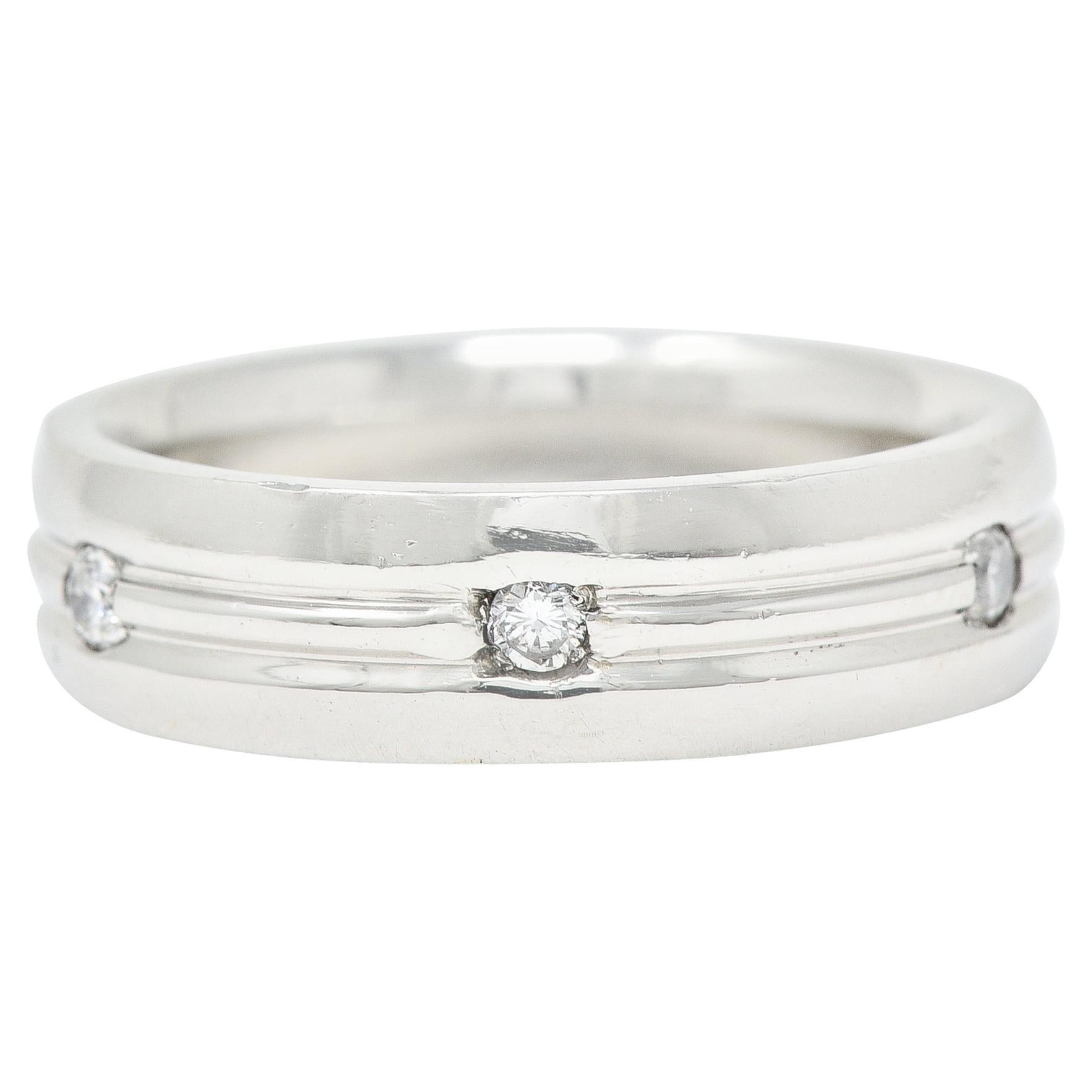 Vintage Diamond Platinum Unisex Wide Wedding Band Ring For Sale