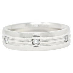 Retro Diamond Platinum Unisex Wide Wedding Band Ring