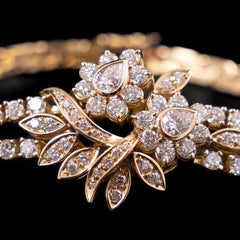 Vintage Diamond Portuguese 19.2 Karat Yellow Gold 1980s Floral Cocktail Bracelet