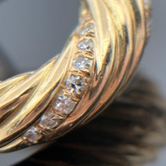 Vintage Diamond Ribbed Hoop 18k Yellow Gold Earrings - 1"