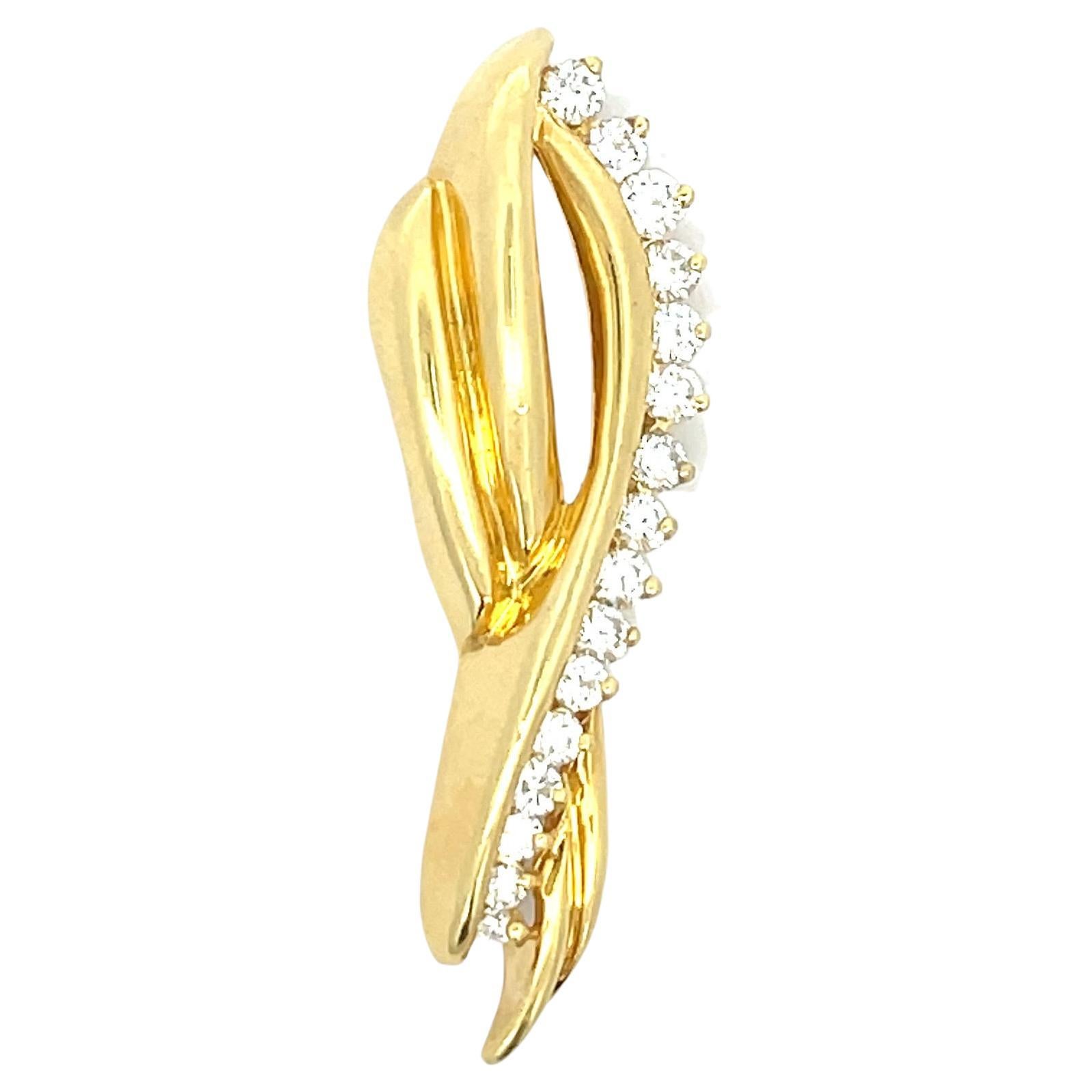 Vintage Diamond 'Ribbon' Motif Bow Brooch 18 Karat Yellow Gold 1 Carat 11 Grams