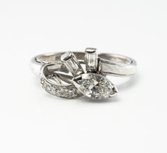 Vintage Diamond Ring 14K White Gold Band Vintage Estate Engagement