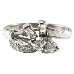 Used Diamond Ring 14K White Gold Band Vintage Estate Engagement
