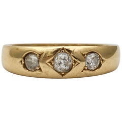 Antique Diamond Ring 18K Gold 3 Gemstone Gypsy Set Band Stacker Edwardian 1910