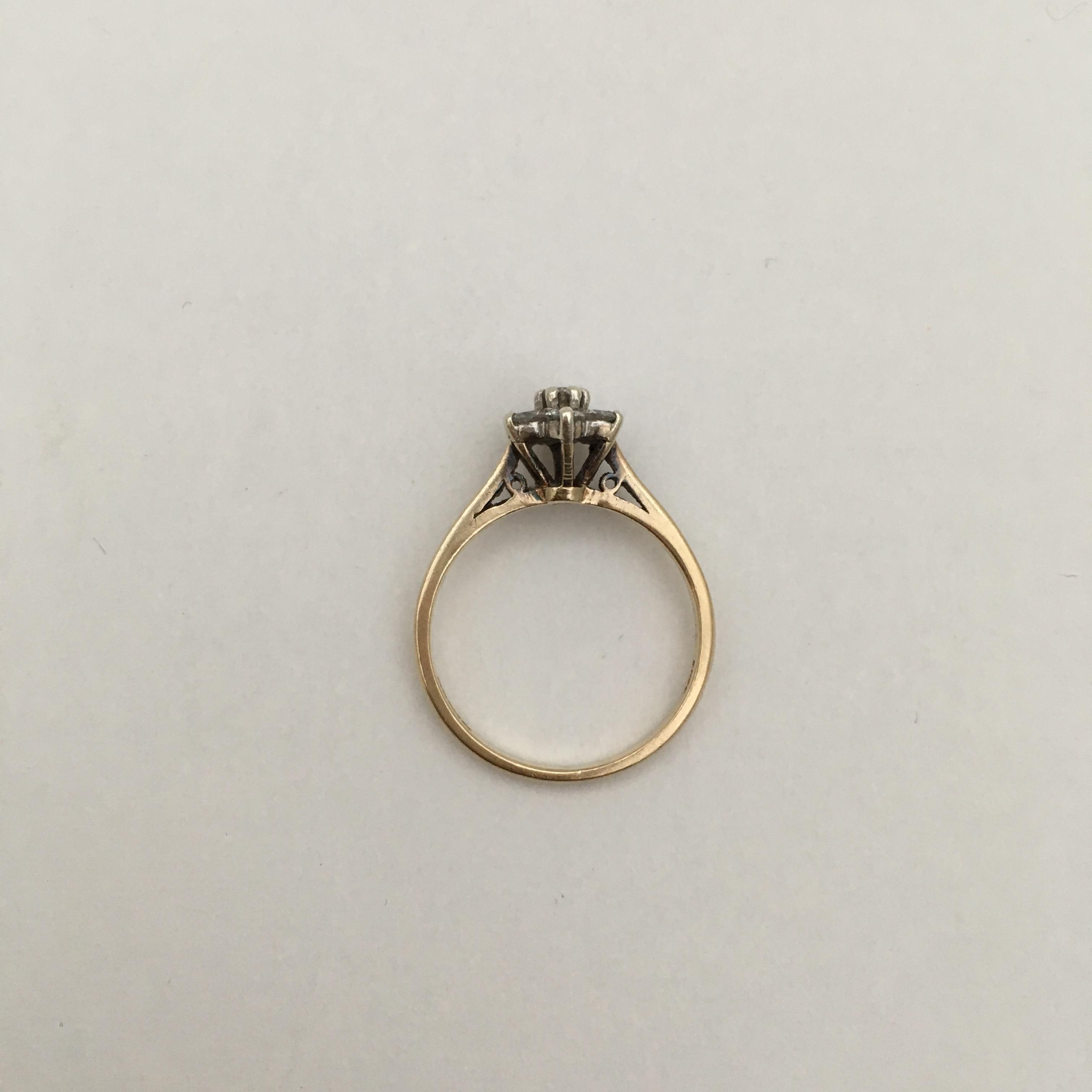 Contemporary Vintage Diamond Ring Flower Gemstone 9 Karat Yellow Gold Engagement Ring For Sale