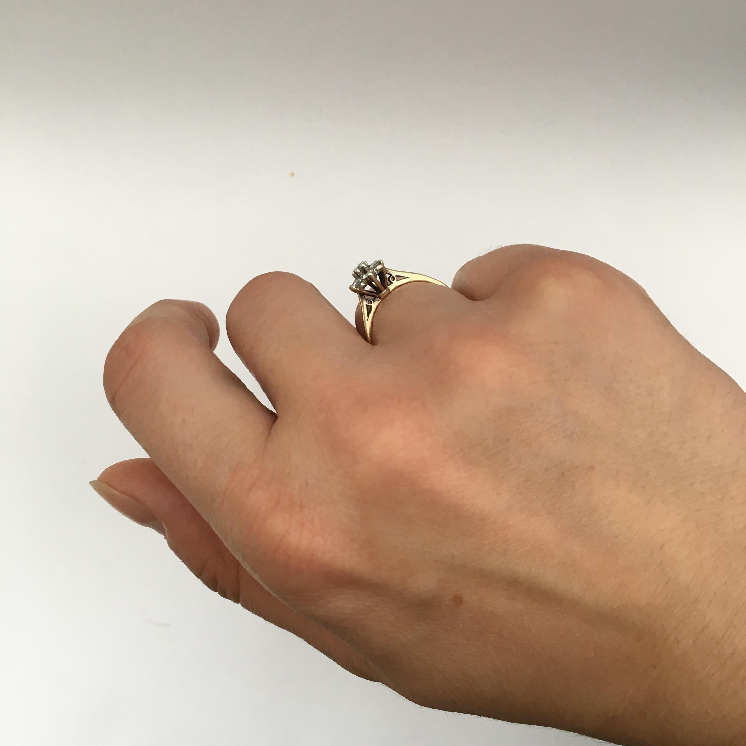 Women's Vintage Diamond Ring Flower Gemstone 9 Karat Yellow Gold Engagement Ring For Sale