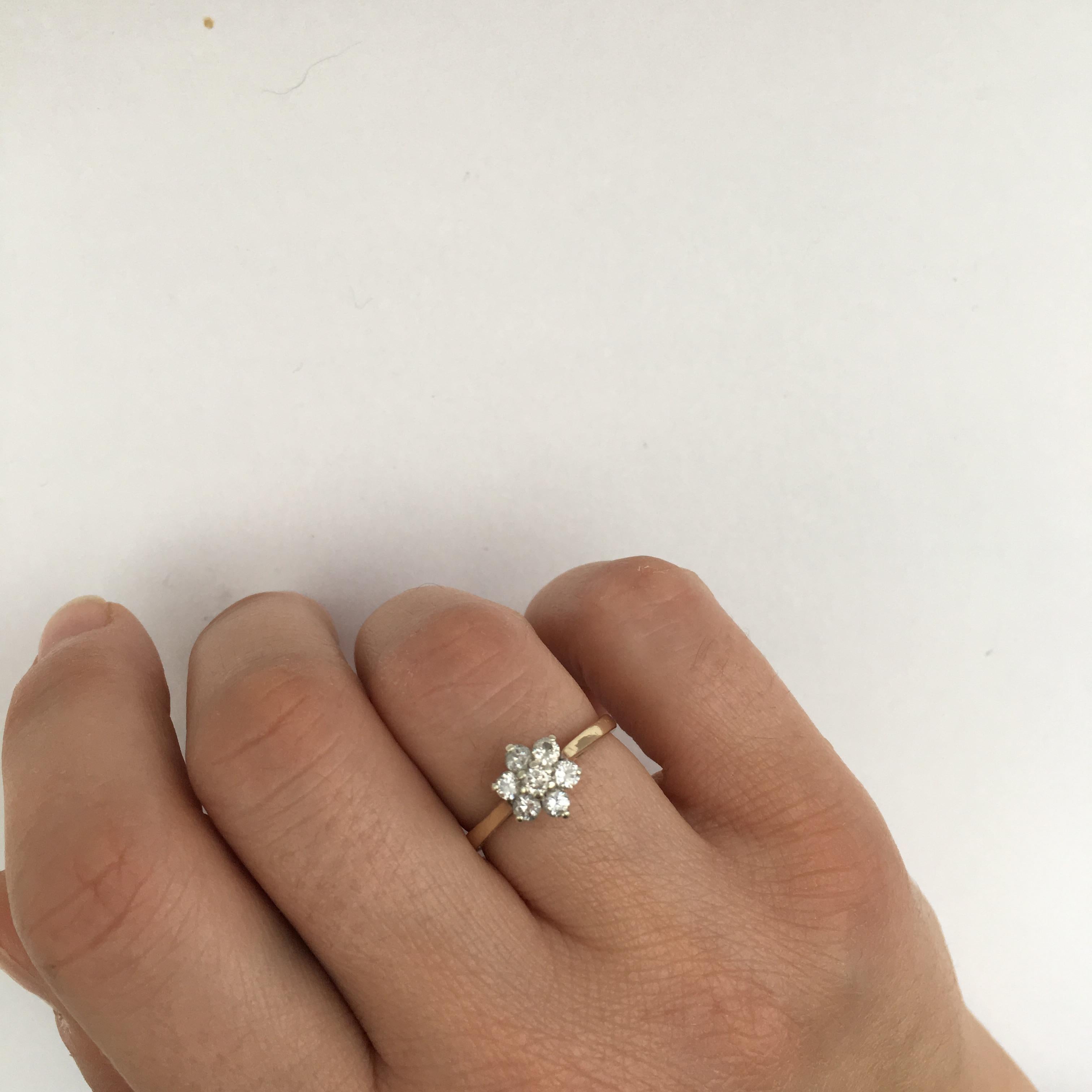 Vintage Diamond Ring Flower Gemstone 9 Karat Yellow Gold Engagement Ring For Sale 1