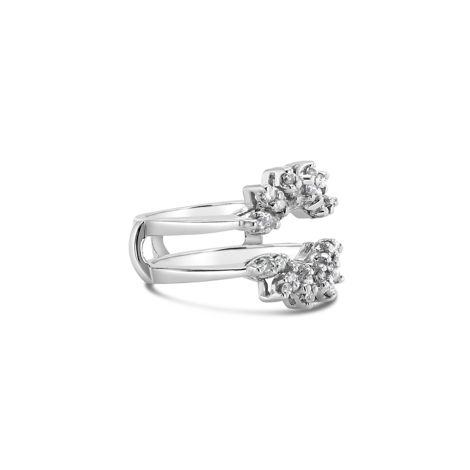 Round Cut Vintage Diamond Ring Guard Enhancer 14k White Gold For Sale