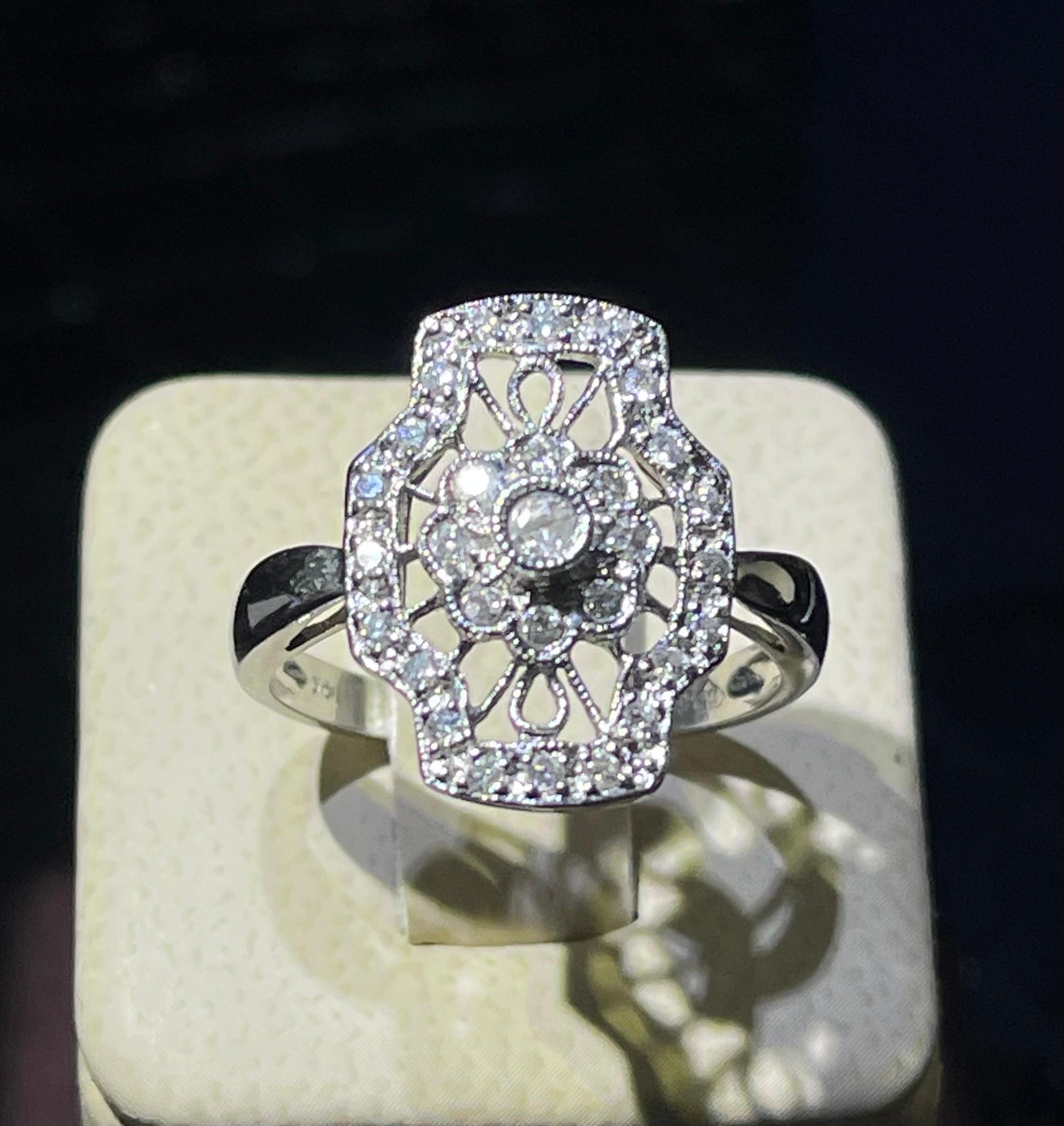 Art Deco Vintage Diamond Ring In 14k White Gold  For Sale