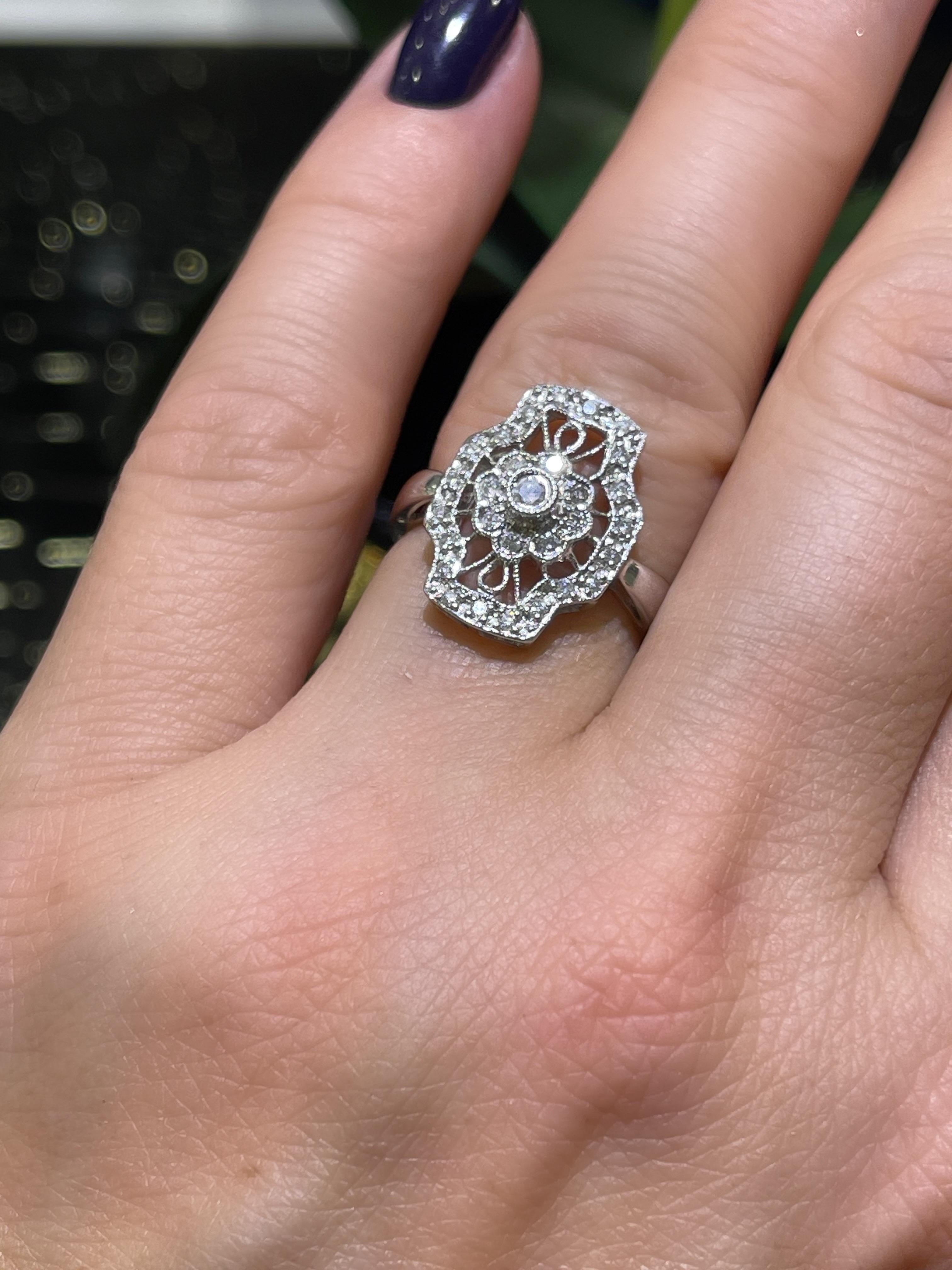 Women's Vintage Diamond Ring In 14k White Gold  For Sale