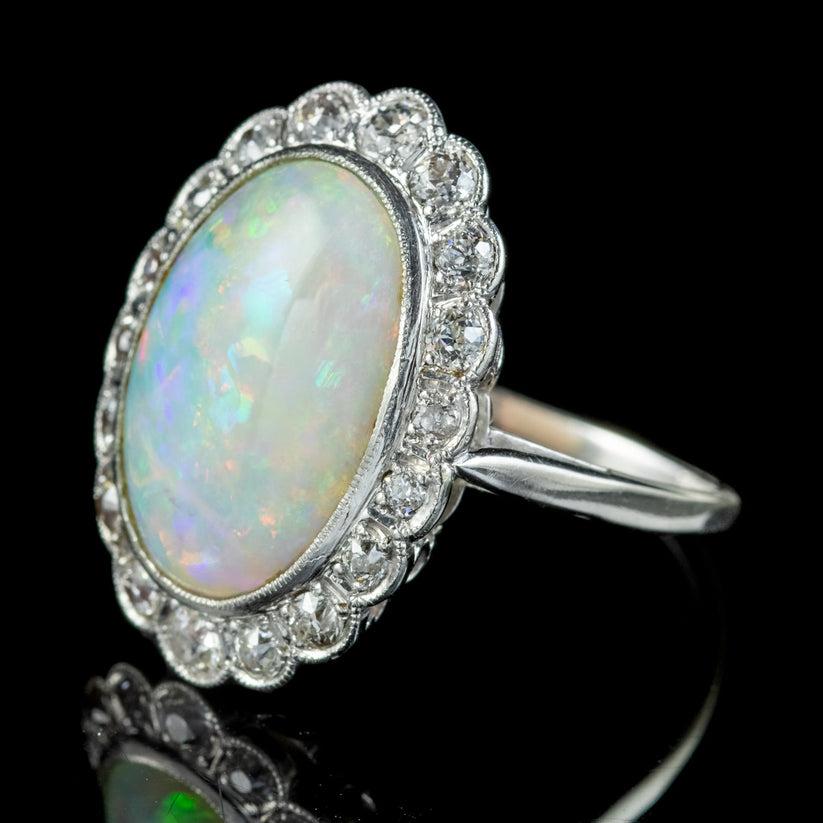 Old European Cut Vintage Diamond Ring in 6ct Opal, circa 1940 For Sale