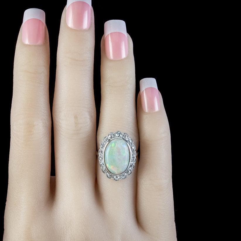 Vintage Diamond Ring in 6ct Opal, circa 1940 For Sale 2