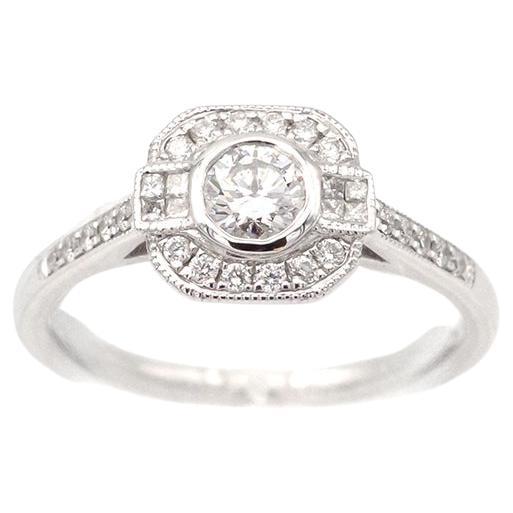 Anillo de diamantes vintage de estilo Art Déco, alianza de oro blanco de 18k, anillo de novia