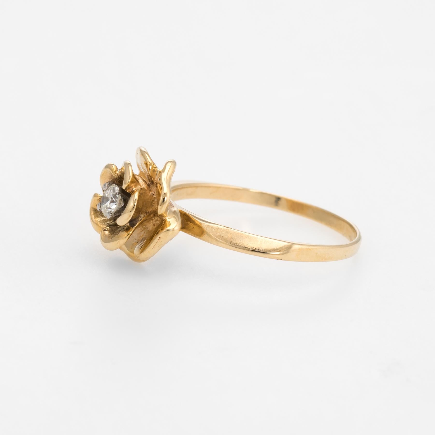 Modern Vintage Diamond Ring Rose Flower 14 Karat Gold Estate Fine Jewelry Stacking