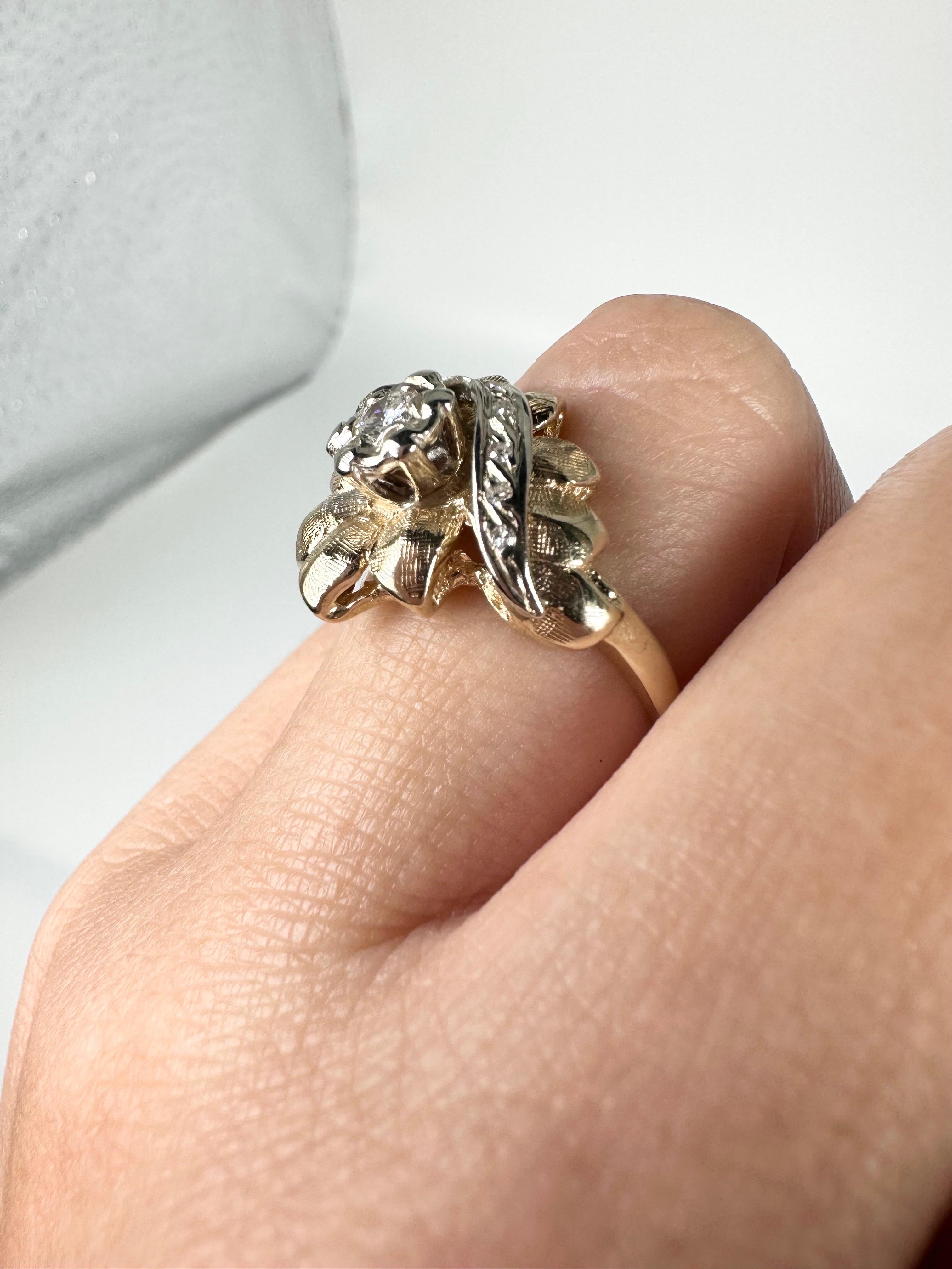 Anillo de diamantes vintage anillo floral girasol 14KT oro amarillo en Excelente estado para la venta en Jupiter, FL