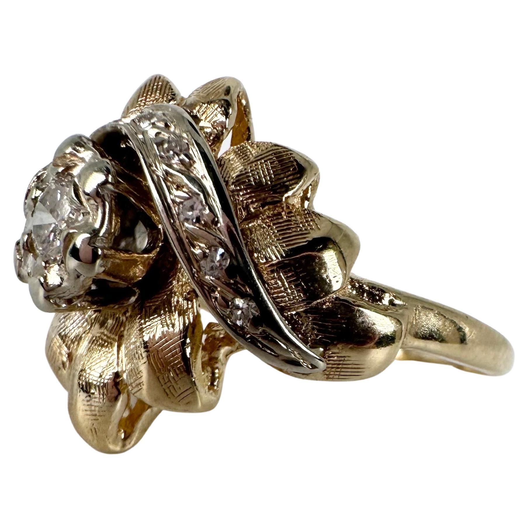 Anillo de diamantes vintage anillo floral girasol 14KT oro amarillo en venta