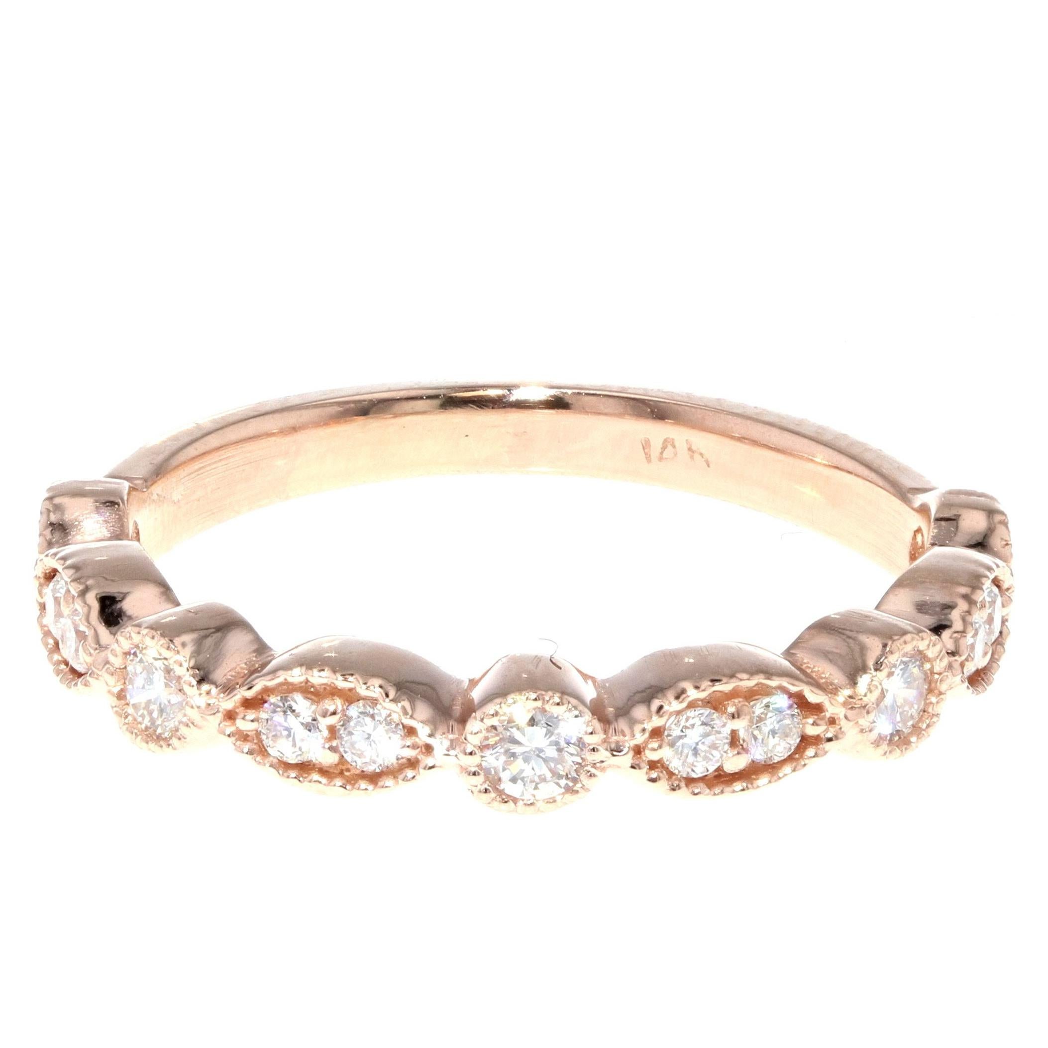 Vintage Diamond Rose Gold Wedding Band For Sale