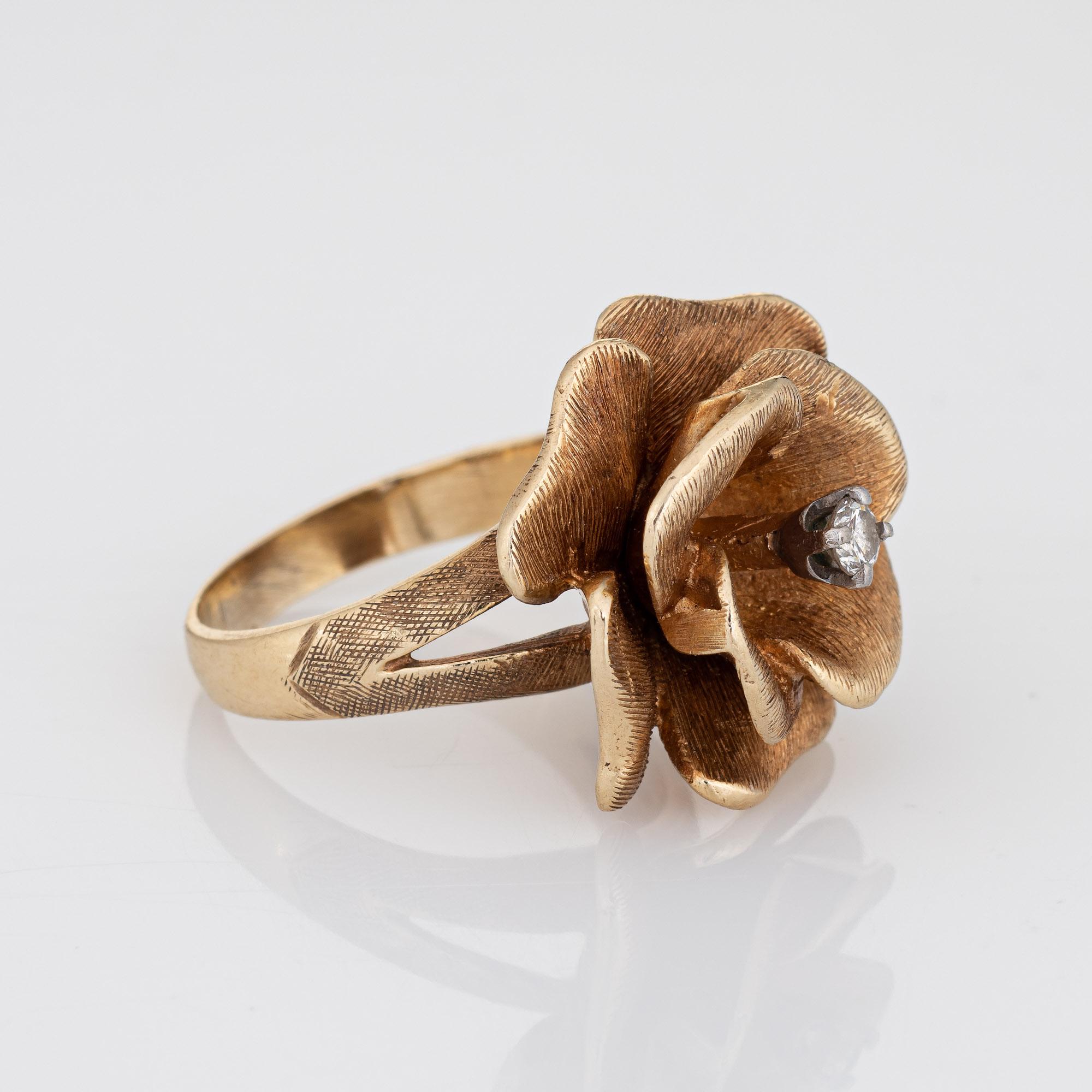 Vintage Diamant Rose Ring 14k Gelbgold Blumen-Cocktailschmuck (Moderne)