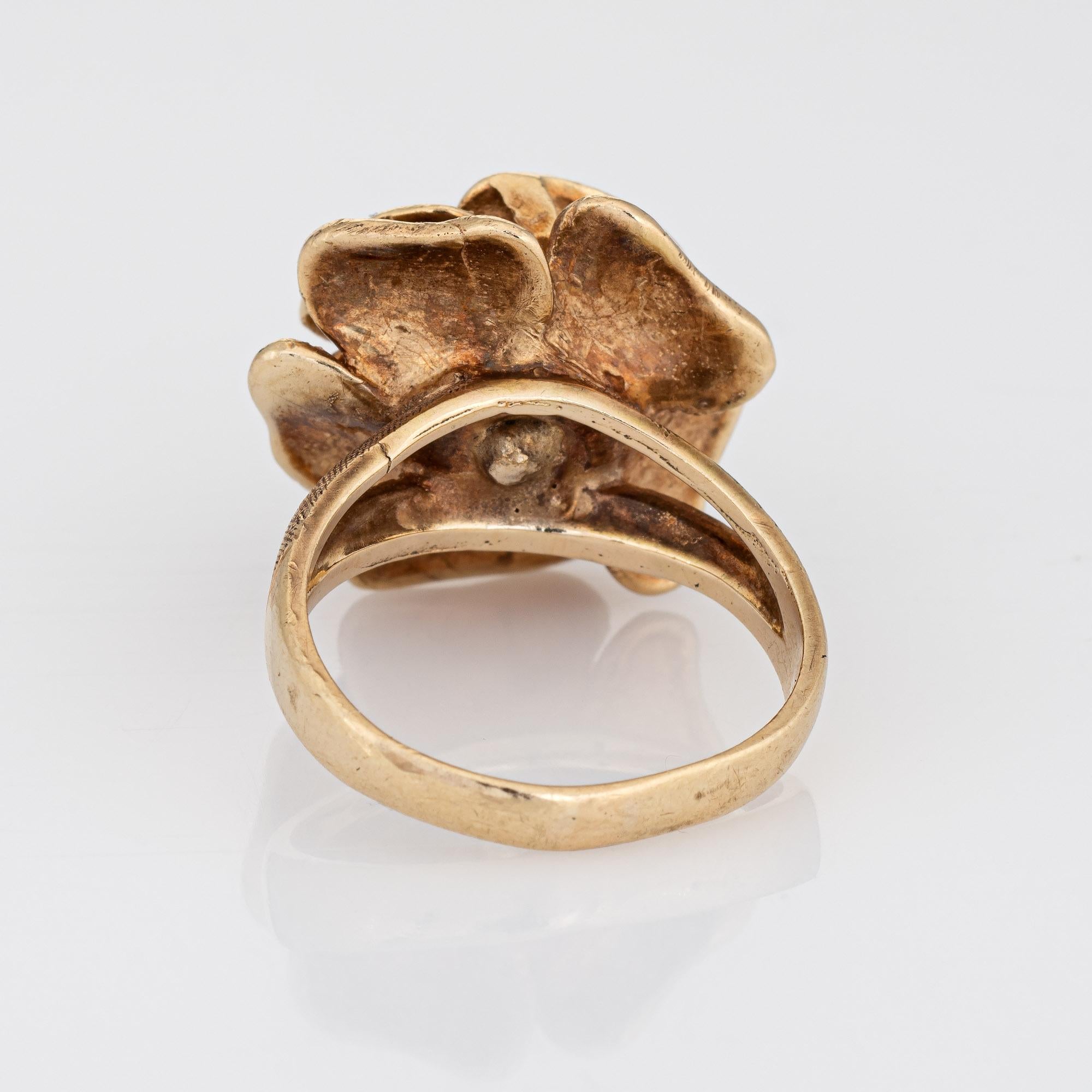 Vintage Diamant Rose Ring 14k Gelbgold Blumen-Cocktailschmuck im Zustand „Gut“ in Torrance, CA