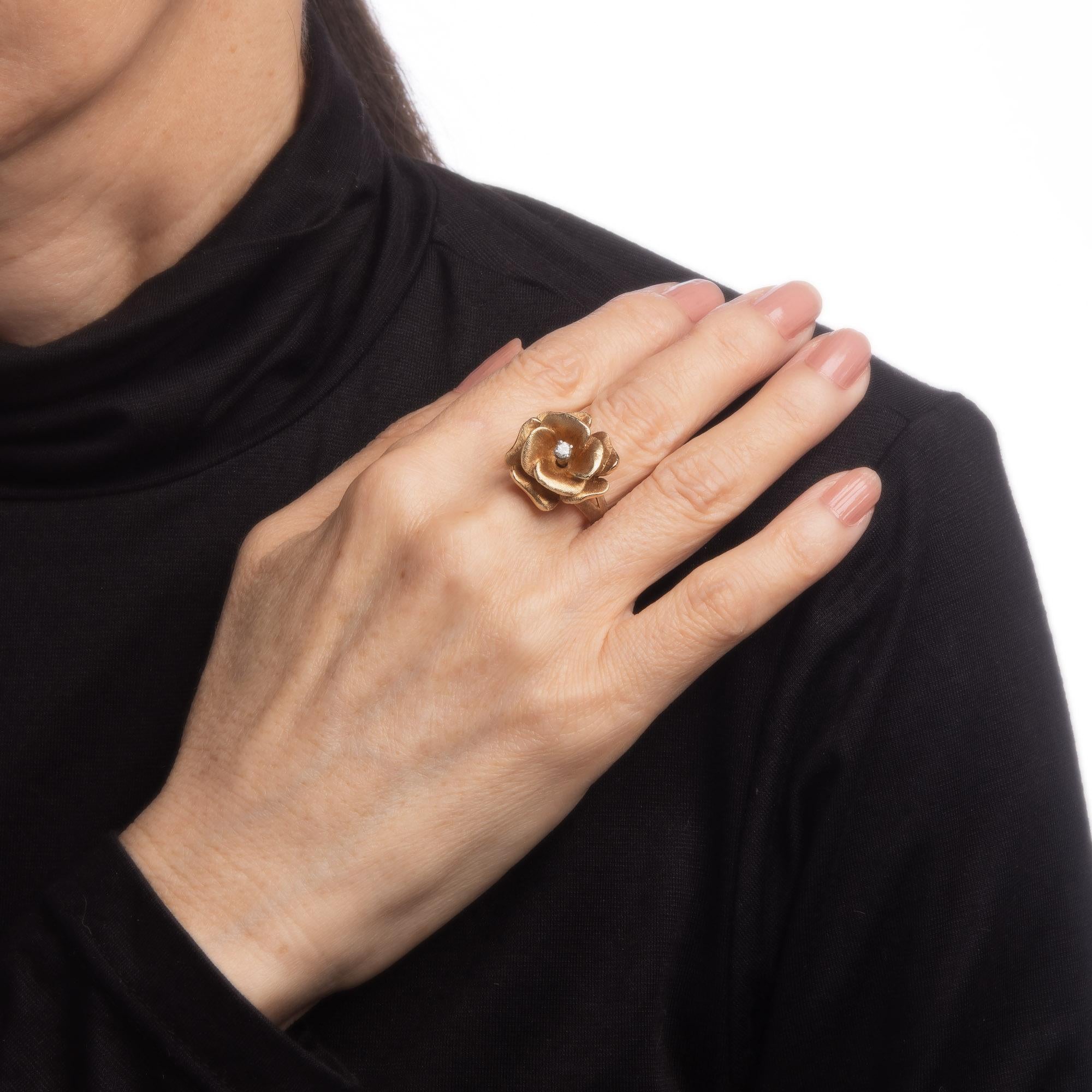 Vintage Diamant Rose Ring 14k Gelbgold Blumen-Cocktailschmuck Damen