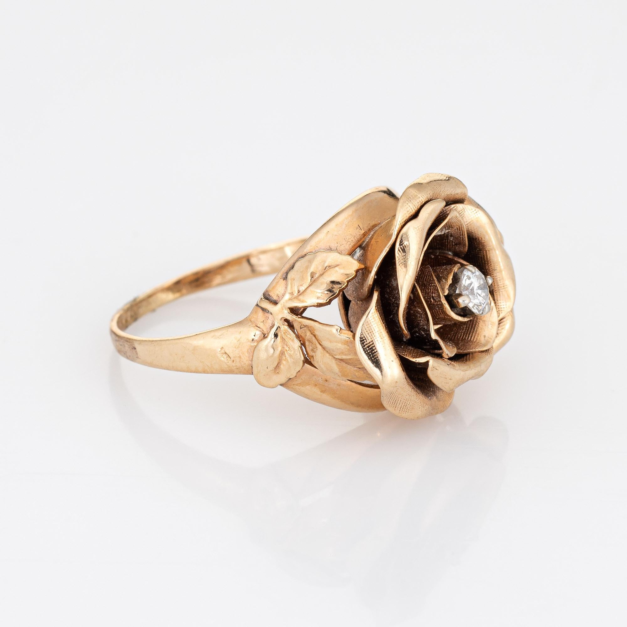 Vintage Diamant Rose Ring 14k Gelbgold Blumen-Cocktailschmuck (Moderne)